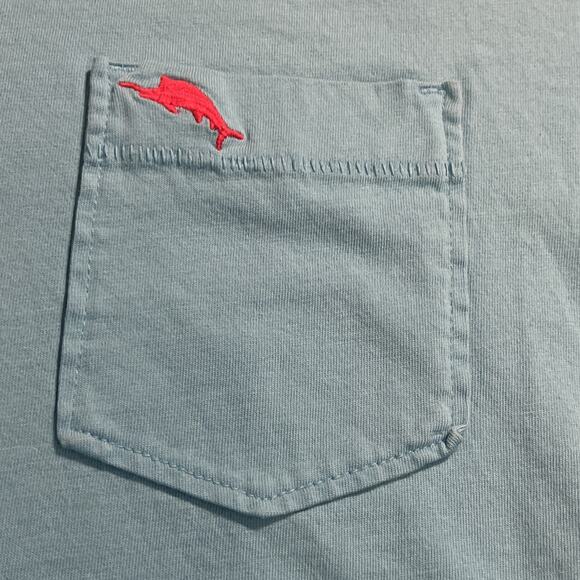 Tommy Bahama Shirt Mens M Light Blue Pocket Front Short Sleeve Crew Neck T-Shirt - Picture 6 of 8